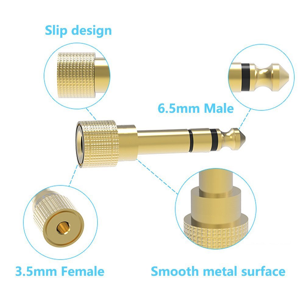 3.5mm Female To 6.5mm Male Stereo Audio Jack Adapter - Gold Plated, 1/8 To 1/4 Inch, New