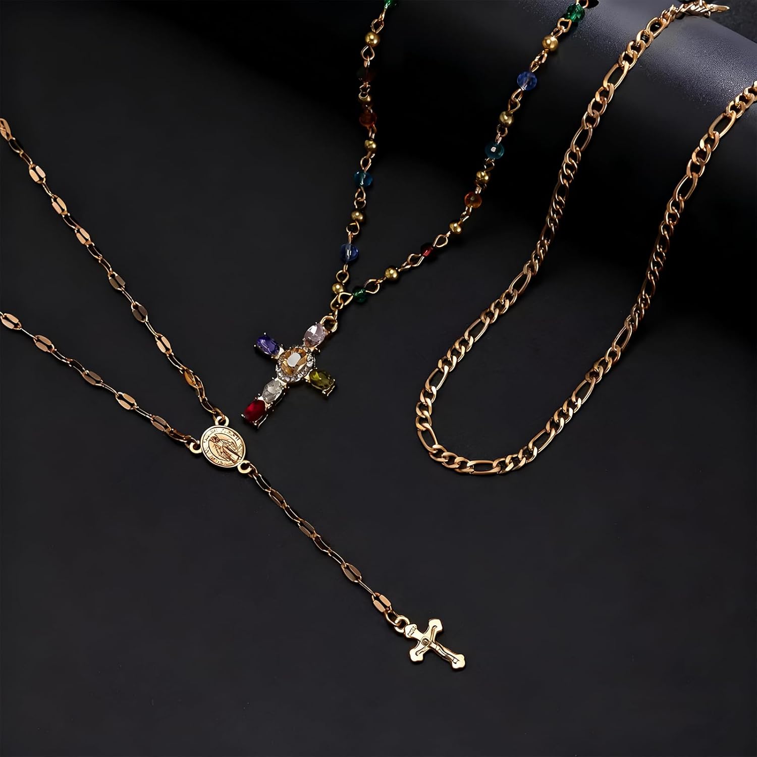 Layered Cross Necklace for Women Bohemian Bead Pearl Y Long Pendant Necklace Set Vintage Rosary Jewelry Christian Gifts for Women - Image 7