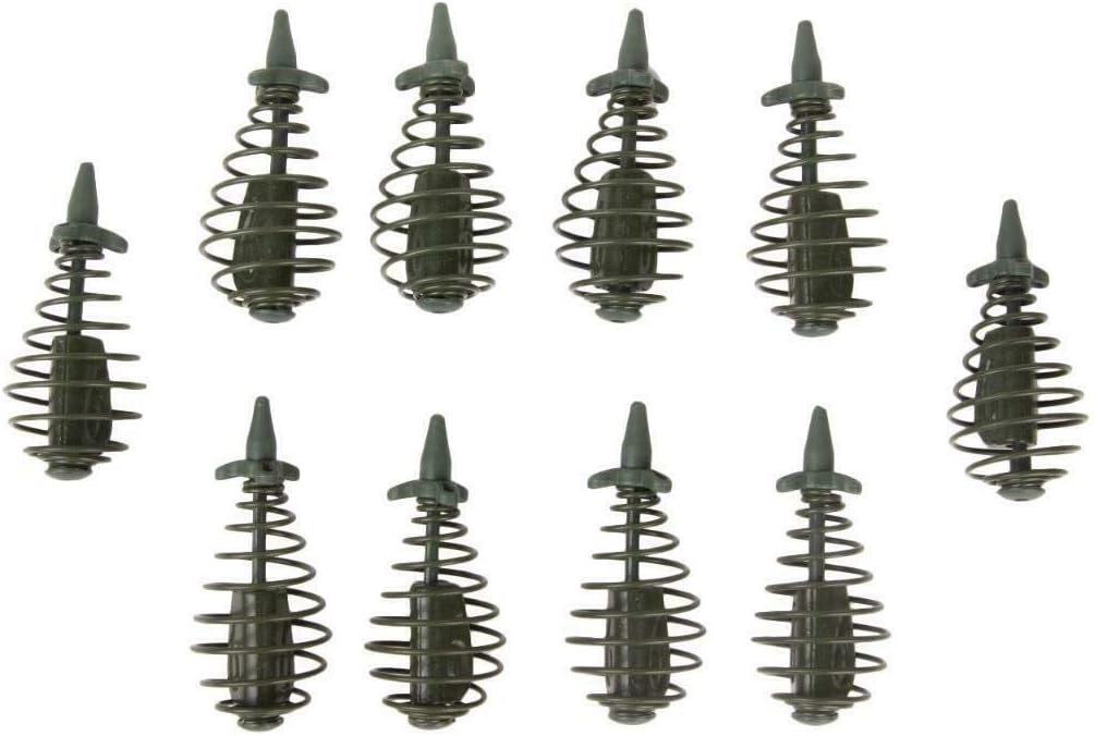 10pcs Lead Sinker Spring Fishing Feeder Carp Сrucian Bream Bait Cage Inline Method Feeders - Tackle Trap Accessory – Fishing Tool - Metal 30gr/1 OZ