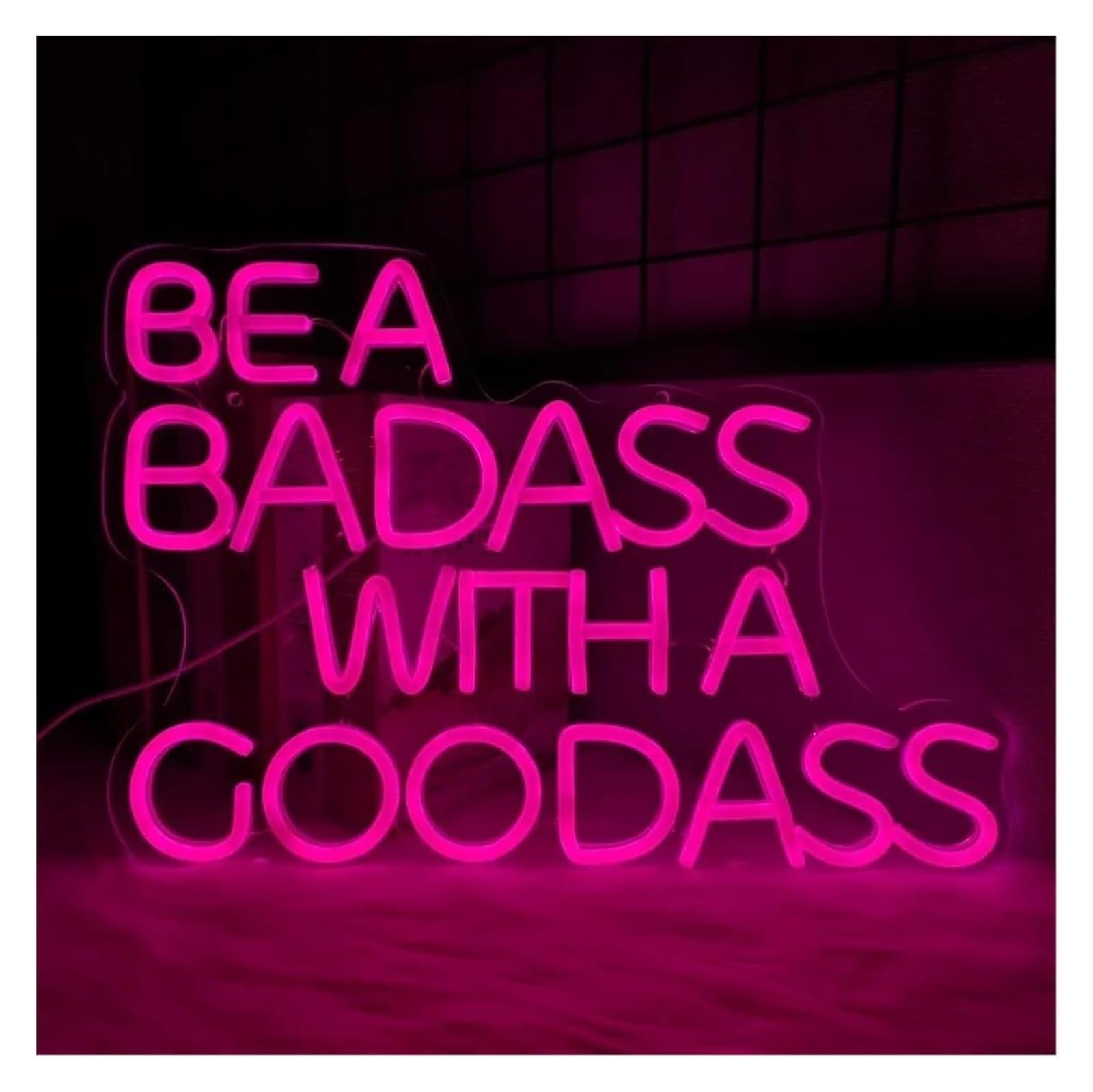 Segno di luce al neon Insegna luminosa al neon per rosa con scritta "Be A Badass with A Good Ass" (Sii un duro bel culo) alimentata da luce
