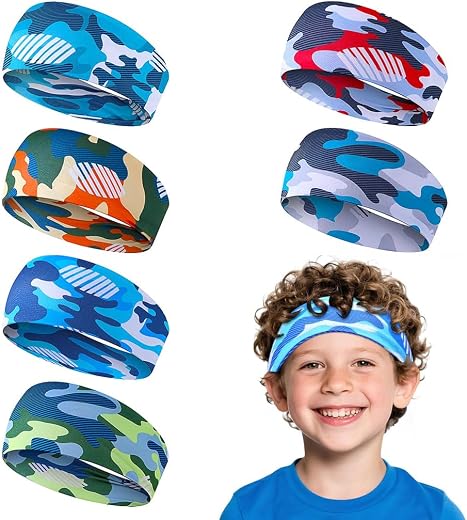 SNOWIE SOFT® 6-Pack Kids Sports Headbands, Stretchy Sweatbands for Children, Soft Breathable Elastic Hair Bands with Fashi...