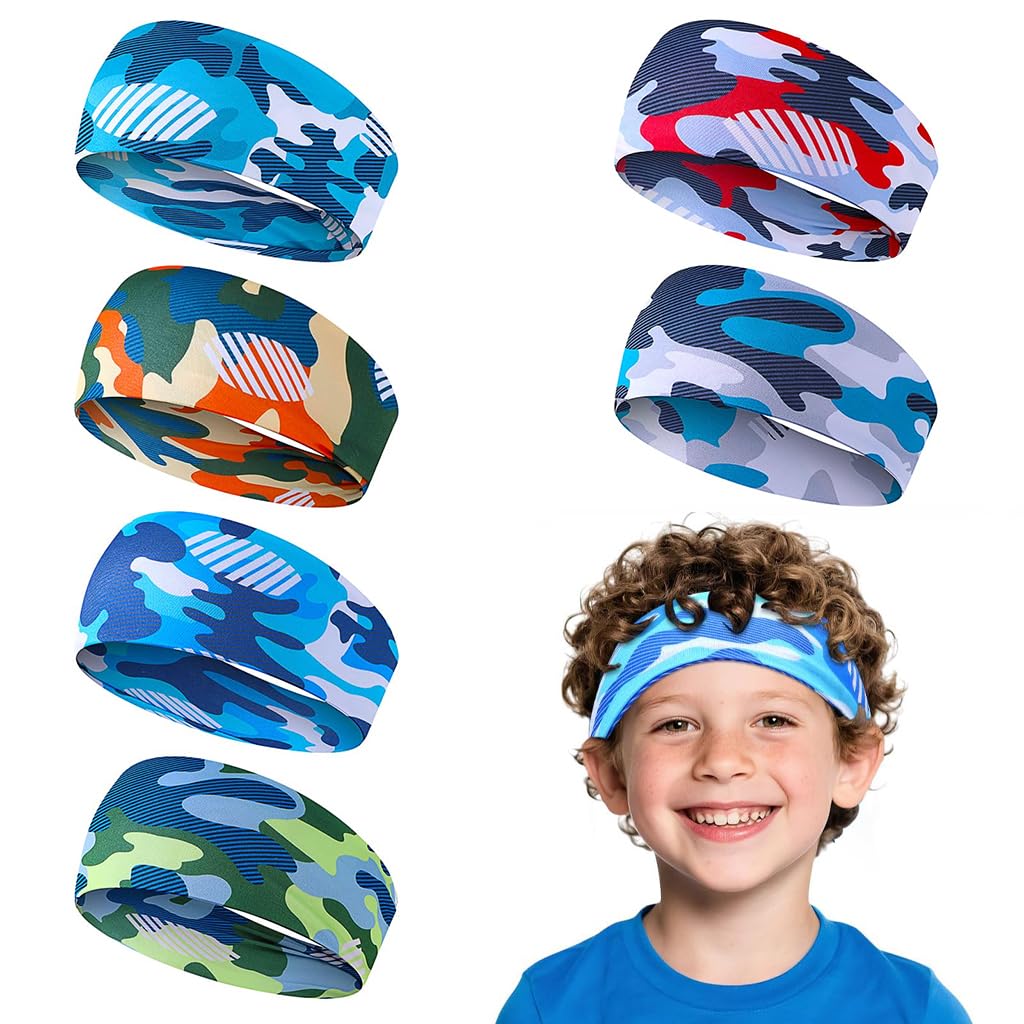 SNOWIE SOFT® 6-Pack Kids Sports Headbands, Stretchy Sweatbands for Children, Soft Breathable Elastic Hair Bands with Fashion Prints for Running, Soccer, Dance & Everyday Wear.-picture-13