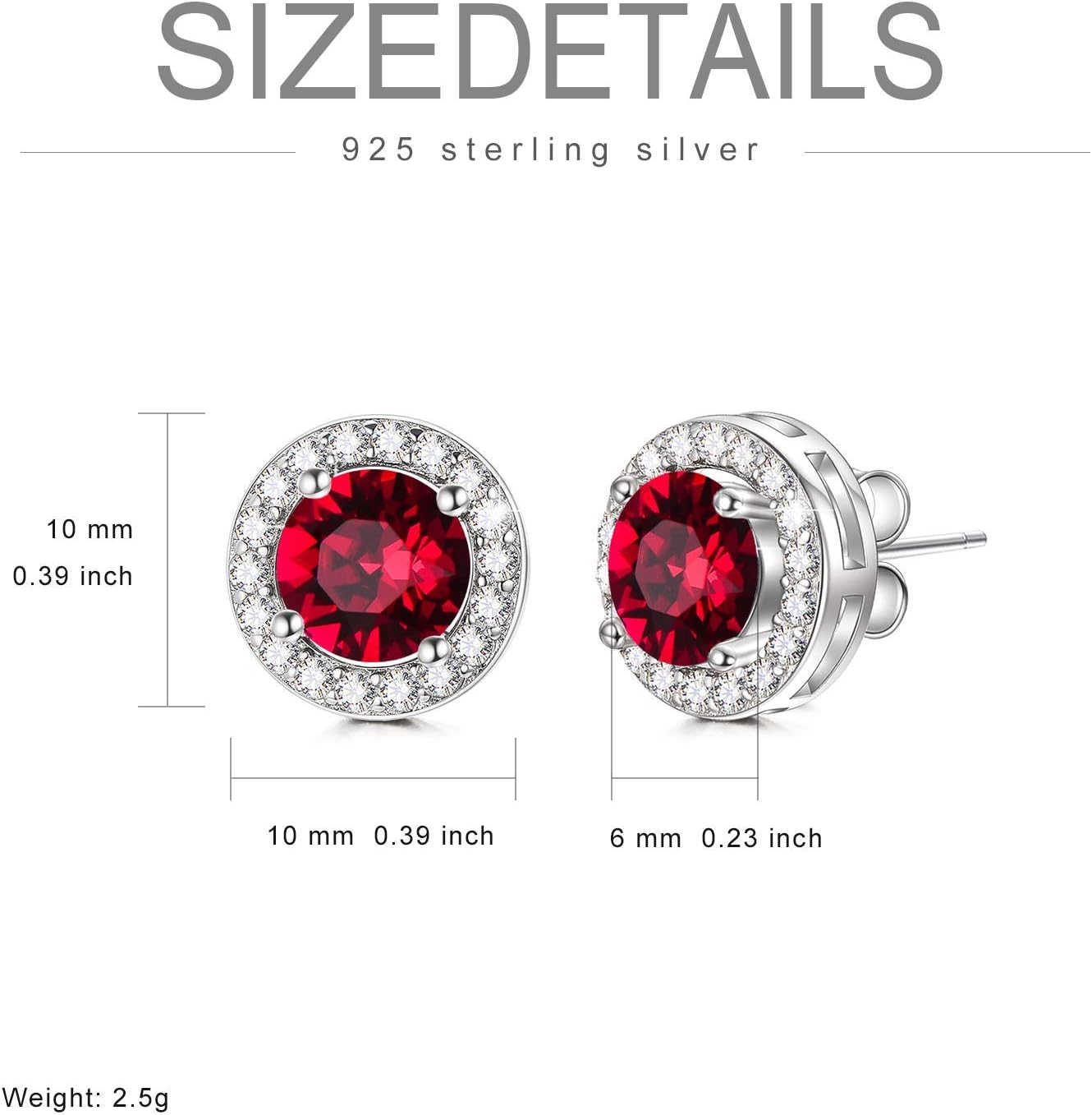 AOBOCO Sterling Silver Halo Earrings with 12 Birthstone Austrian Crystals, Hypoallergenic Stud Earrings for Women, Perfect for Anniversary Birthday Wedding Christmas, Beautiful Jewelry Gift for Her