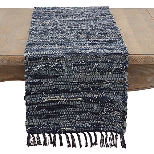 SARO LIFESTYLE Denim Chindi Table Runner, NavyBlue, 13"x90"