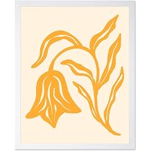 Monem Art Minimalist Yellow Floral Print - Modern Botanical Line Art Poster - Wall Decor for Living Room, Bedroom or Office - 8x10 White Framed Wall Art by Angela Minca