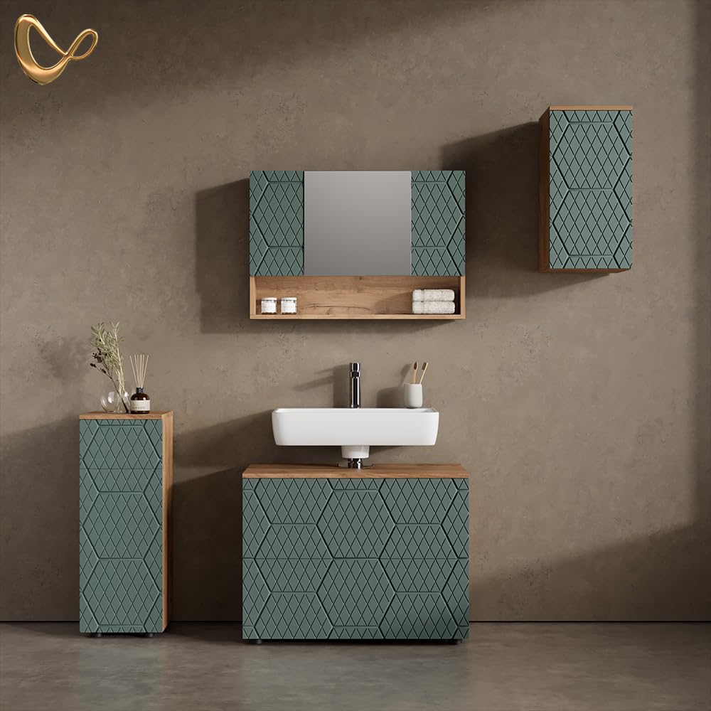 Livinity Conjunto de Muebles de baño Ronco, Verde/Roble Dorado 80 cm