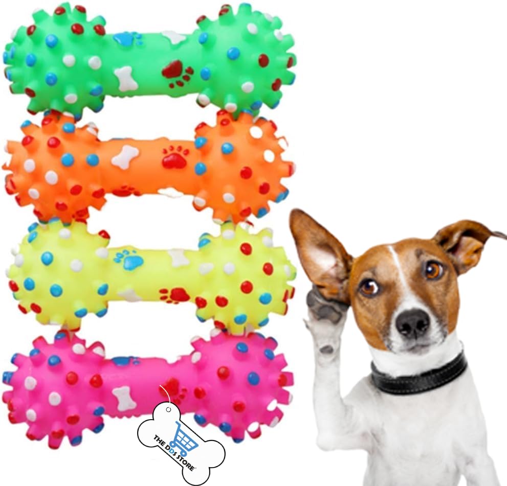 THE DDS STORE® 2pcs Pet Dots Sound Rubber Dumbbell Funny Chew Toy Dog Cat Puppy (Color May Vary)
