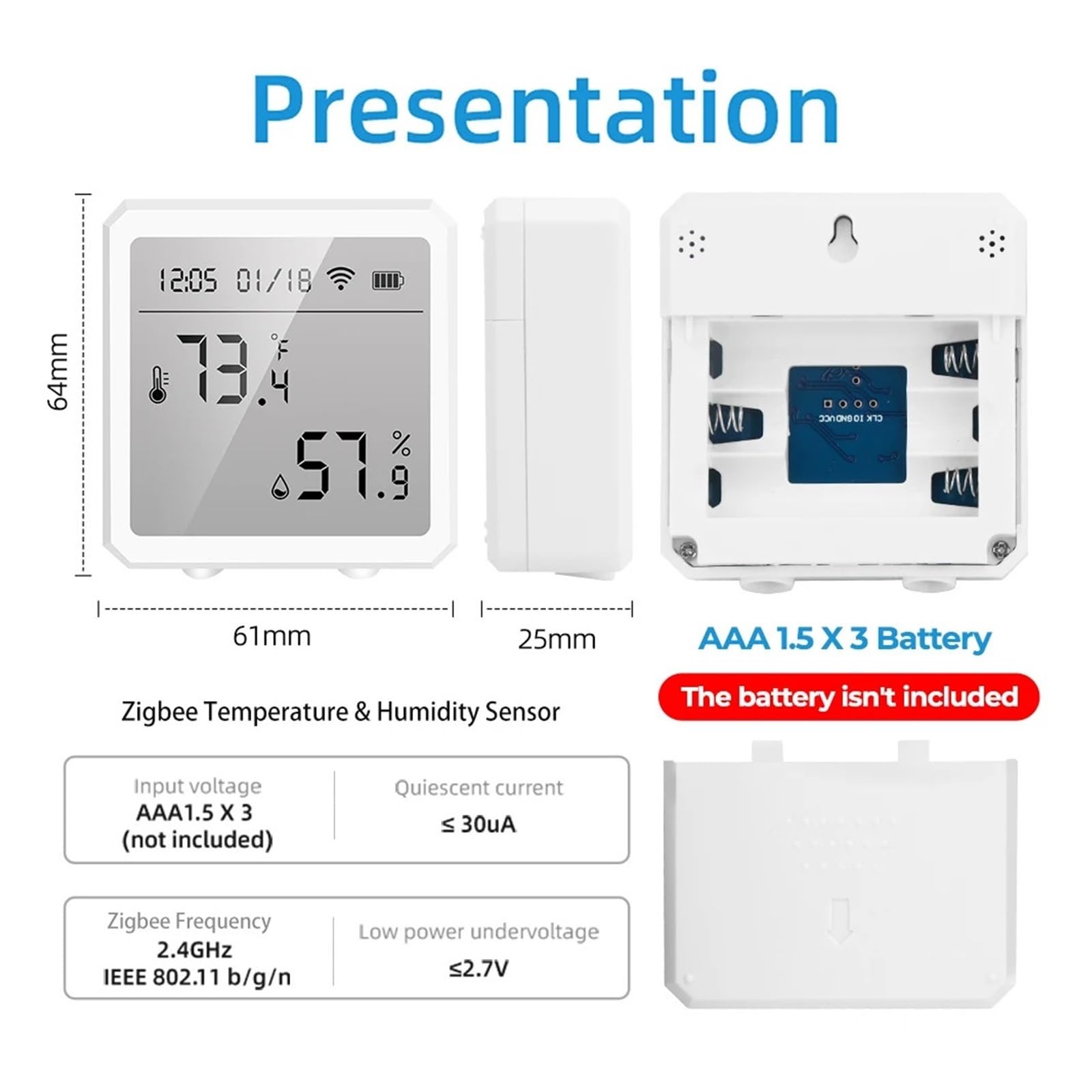 Tuya Smart Life Zigbee Czujnik Temperatury I Wilgotności Termometr Wewnętrzny Detektor Dokładne Pomiary(Black)