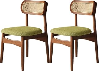 Silla RatáN Juego 2/4/6 Sillas Comedor Madera Maciza DiseñO Moderno Mediados Siglo con Cojines ExtraíBles Y Lavables FáCil Montar Adecuada para Restaurantes Y Hoteles Walnut + Green 2