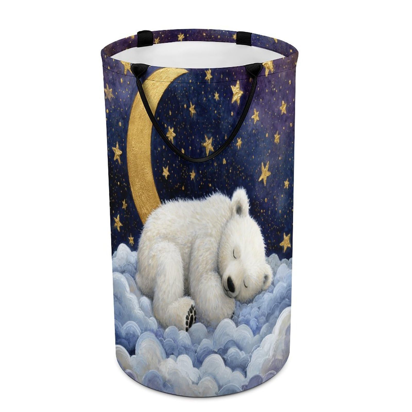 LUYYSKY Cute Funny Polar Bears Collapsible Dirty Clothes Basket, Retro Cartoon Moon Galaxy Starry Sky Clouds Animals Polar Bear Portable Clothes Storage Basket