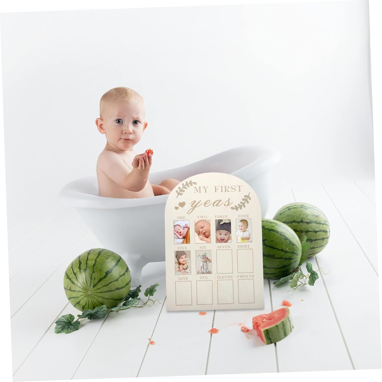 First Year Photo Frame Wooden Keepsake Display for Newborns Month Growth Board Nursery Decor to Showcase Photos