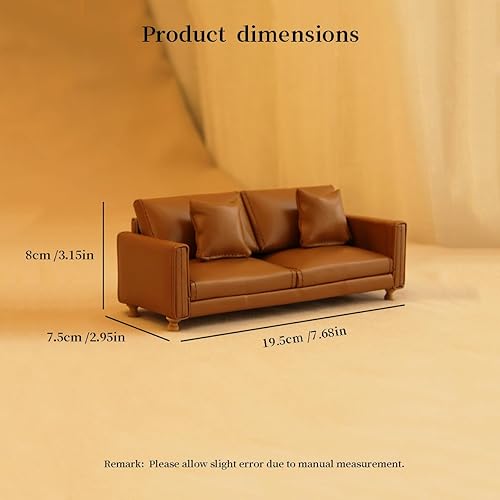 Miniatura 2 de Sofá de cuero para casa de muñecas a escala 112, moderno sofá de poliuretano en miniatura con 2 cojines para BJD Ob11 accesorios de disparo,