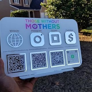 Signo de código QR escaneable, pegatinas de código QR de mesa para negocios Signo de código QR cuádruple acrílico(7x7",Espejo negro,Color personalizado)