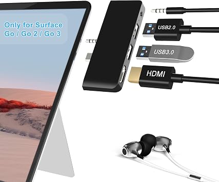 Surface Go 4 Hub Docking Station, 4 in 1 Surface Go 4 USB C Adapter with HDMI Support 4K, USB 3.0/2.0 Port Hub, 3.5mm Audio/Headphone Jack, Portable Adapter for Surface Go/Go 2 /Go 3/Go 4 Accessories