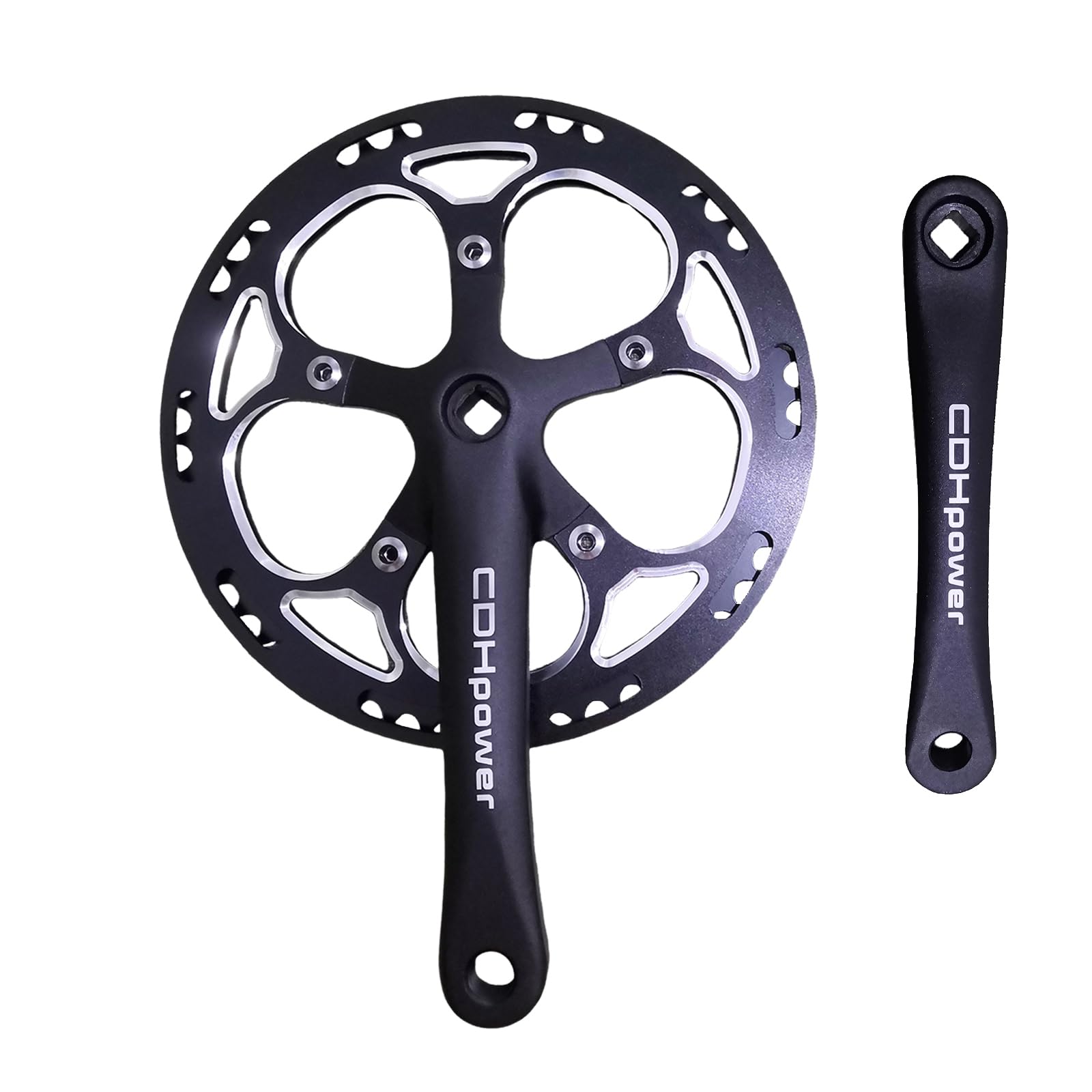 AUTES 52T Single Speed Bike Crankset 170mm/110mm BCD Alum Single Chainring Guard Square Hole Crank Arm Set for City Bike/Electric Bike/Road Bikes/MTB/Folding Bicycle