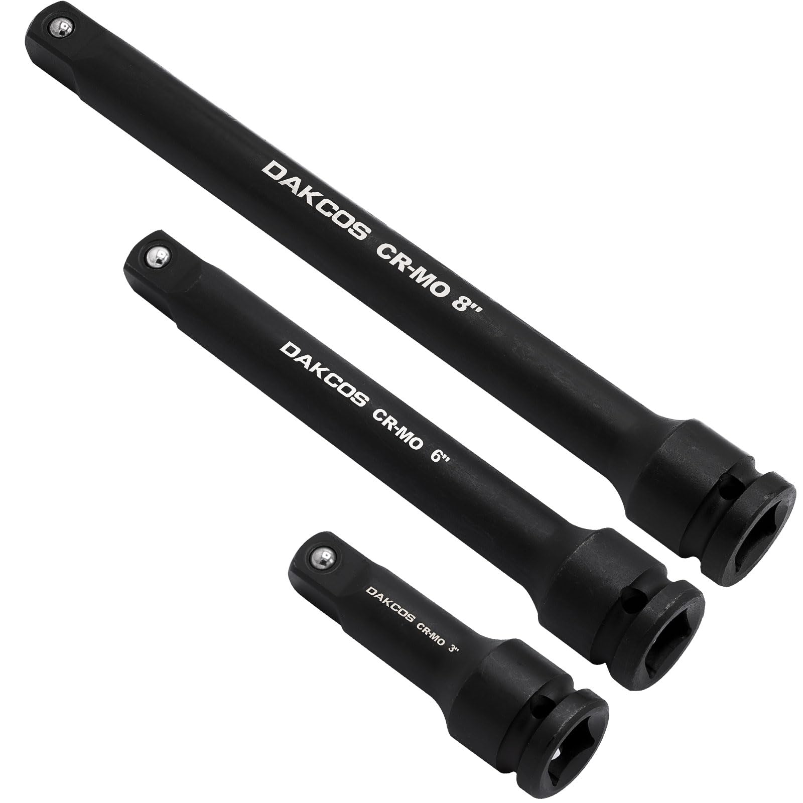 Dakcos Black 1/2" Impact Socket Extension Bar Set, 3 Pieces Extensions Socket Tool, Cr-Mo With Phosphating