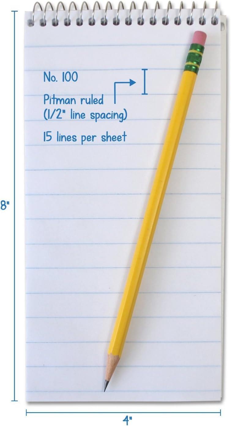 Reporter’s Notebook – Spiral Notebook, Notepad, Writing Pad for Professional Reporters & Journalists for Taking Notes, Field Book, Pittman Ruled– 4 x 8 Inches, 70 Sheets / 140 Pages (Pack of 12)