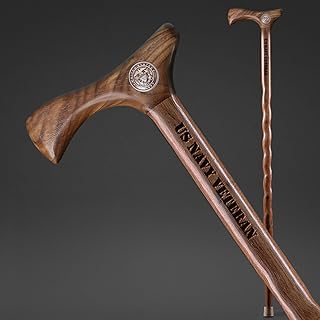 Brazos US Veterans Navy Handcrafted Walnut Walking Cane - 37" Solid Wood Military Commemorative Stick for Men and Women - Made in USA