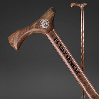 Brazos US Veterans Navy Handcrafted Walnut Walking Cane - 37" Solid Wood Military Commemorative Stick for Men and Women - Made in USA