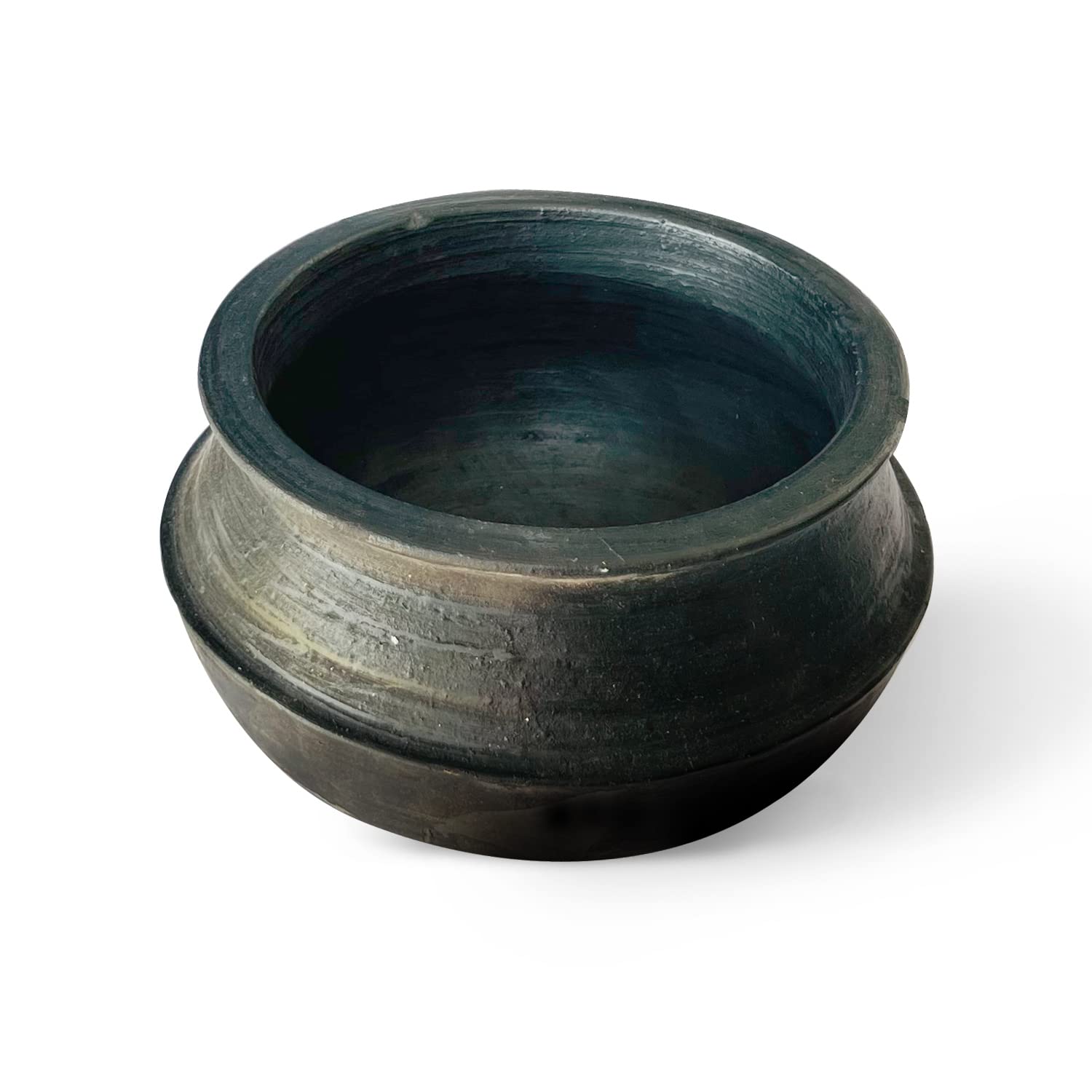 Kichera Unglazed Clay Pot For Cooking & Serving Black Earthen Kadai/Mud Handi (1 Litre)