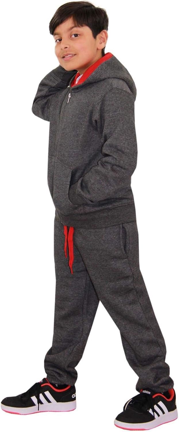 Plain Tracksuit Contrast Hoodie with Joggers Jogging Sweatpants Pants Sports Activewear Set Girls Boys Age 2-13Yrs