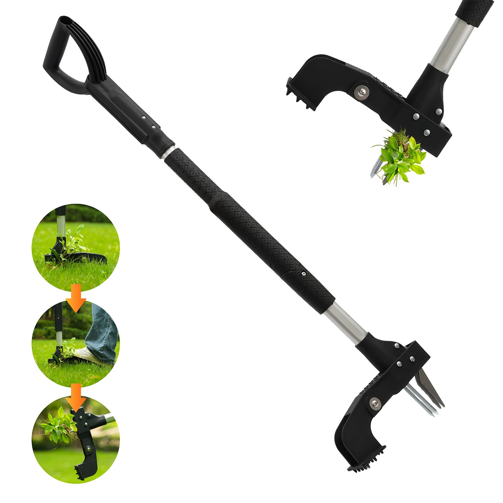 DMYBC Weed Puller Tool, 4-Claw stand up weed puller Tool with Long Handle, No Bending and Back Saver, weed puller for Lawn, Yard, Garden, Crabgrass, Dandelion Picker, Weed Remover (39" Black)