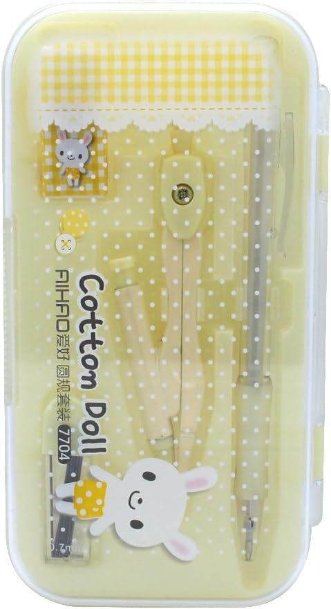 Cute Math Geometry Tool Set 8 Pieces Rulers Protractor Metal Mechanical Pencil Compass and Mechanical Pencil Christmas Gift(Beige)