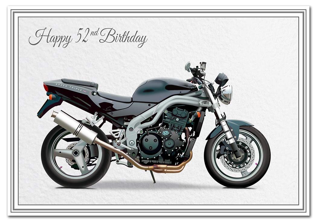 Motorbike Birthday Cards - Biker Men Boys - All Ages - Special Unusual - Triumph (52nd Happy Birthday Card)