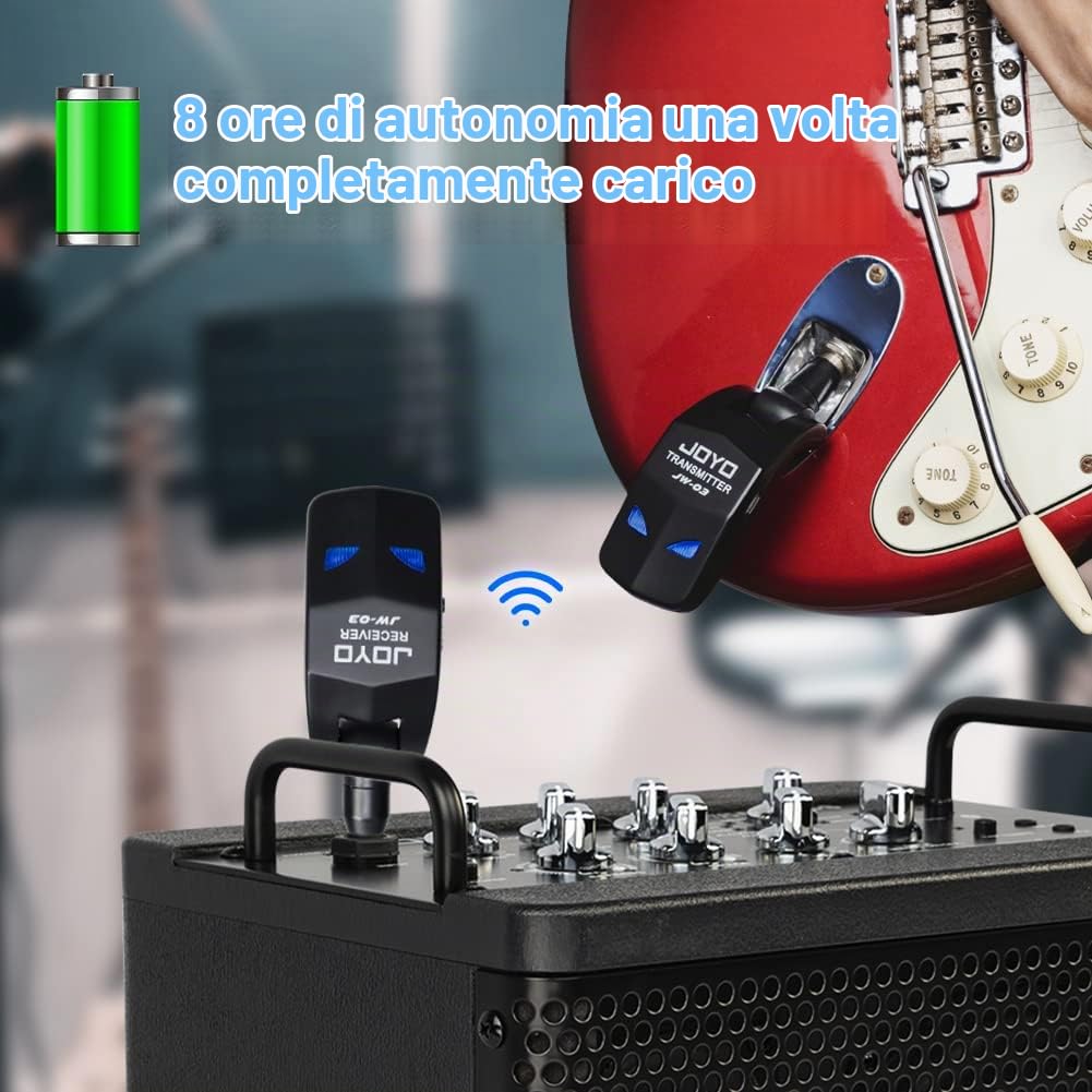 JOYO Guitar Wireless System 2.4GHz 4 Channels Rechargeable Audio Wireless Bass Guitar Transmitter Receiver for Electric Instruments (JW-03)