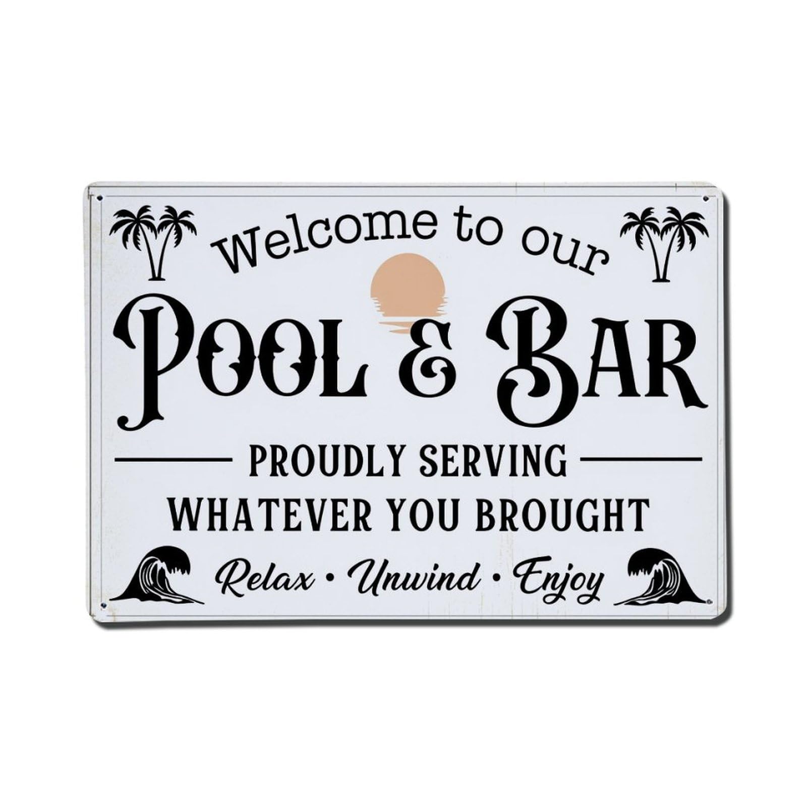 Welcome Pool Bar Sign Pattern Tin Sign Vintage Metal Poster, Home Bar Garage Man Cave Cafe Indoor & Outdoor Wall Decoration 8x12Inches