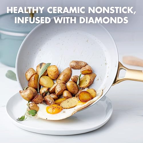 Miniatura 2 de GreenPan Juego de ollas y sartenes antiadherentes de cerámica anodizada dura, 10 piezas, sin PFAS, apto para lavavajillas, azul ahumado