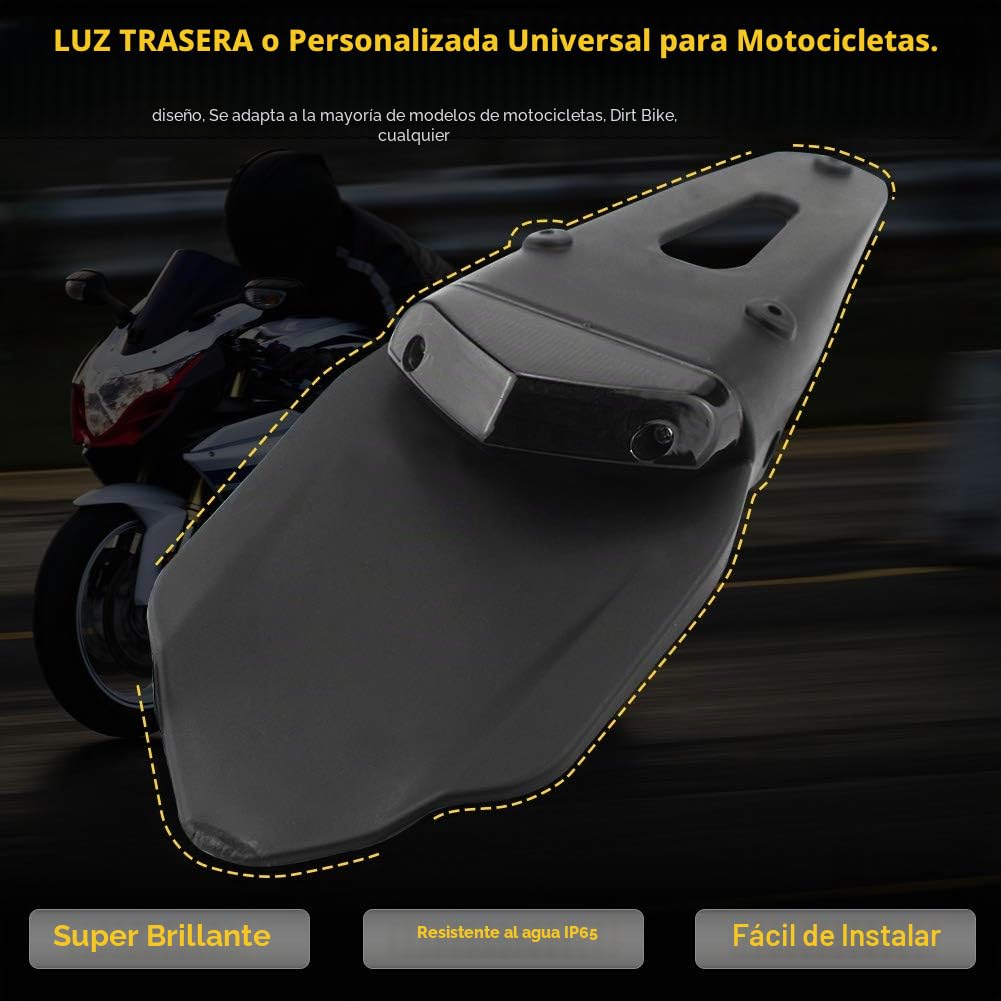 KaTur ‒ Guardabarros trasero con luz trasera de freno LED para motocicleta de motocross, enduro (lente roja)