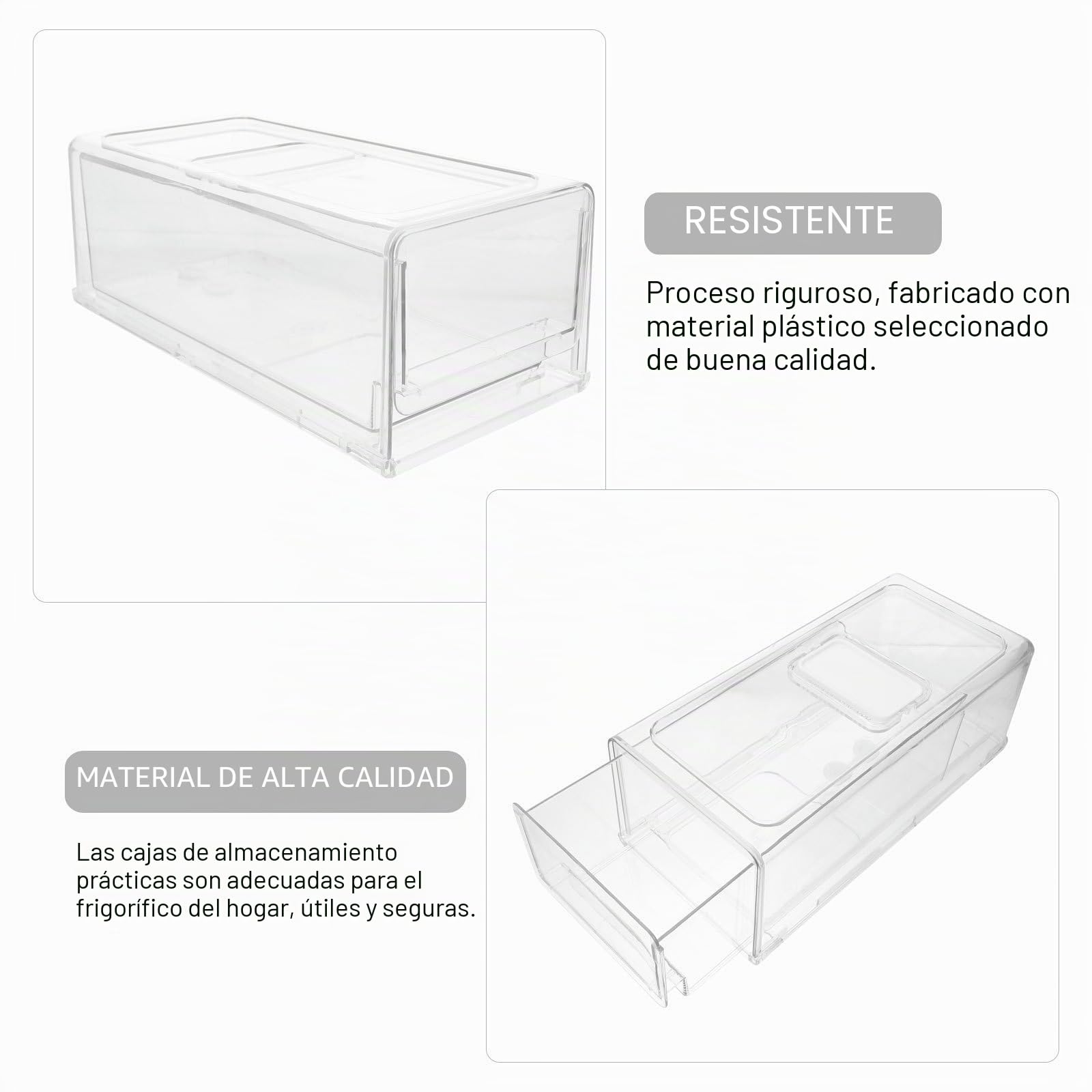 Caja de Almacenamiento de Refrigerador Apilable Contenedor de Alimentos Extraíble para Frigorífico Organizador de Cajón de Premium para Verduras Frutas y Comidas
