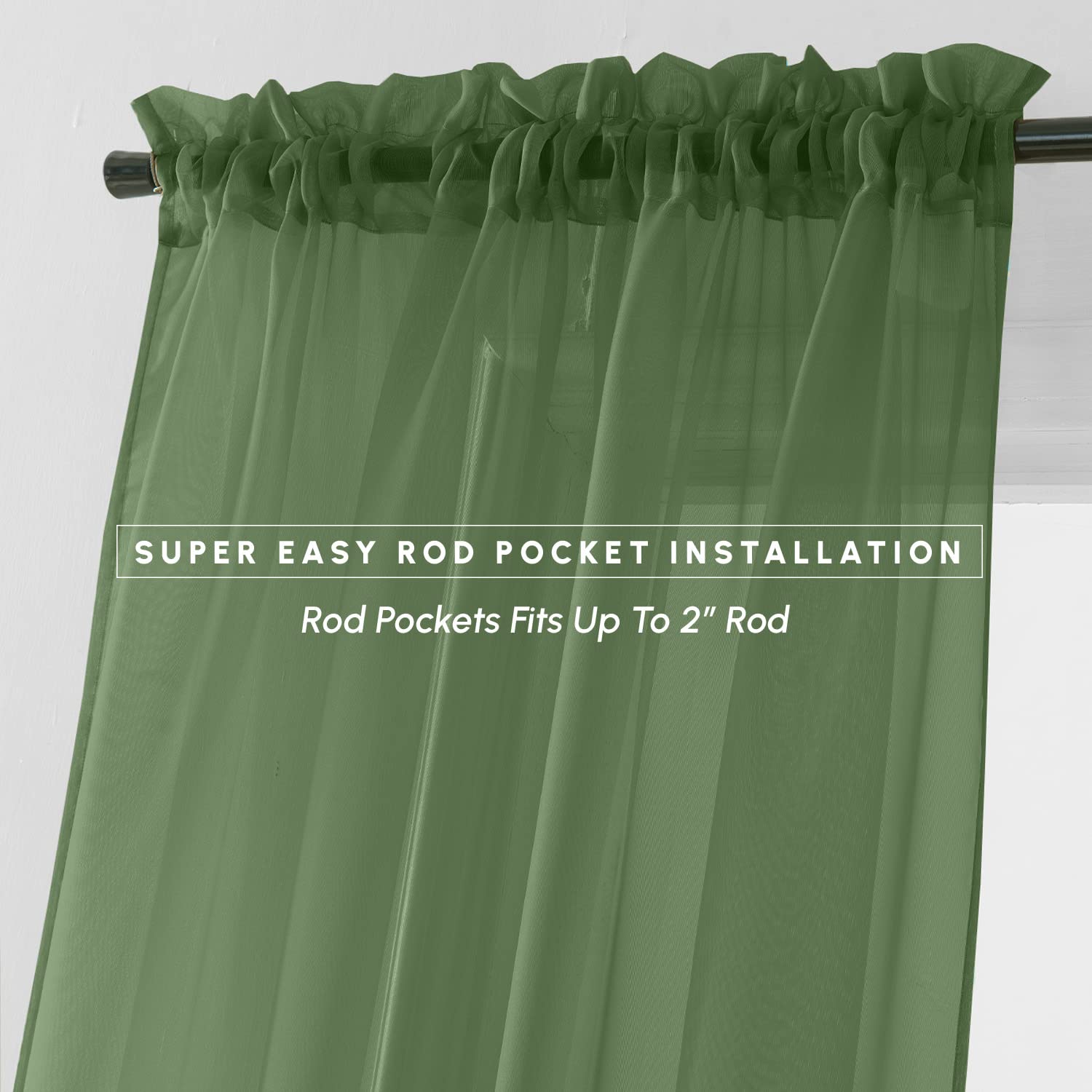 Elegant Comfort 2-Piece SHEER PANEL with 2inch ROD POCKET - Window Curtains 40-inch width X 84-inch Length, Hunter Green - Image 3