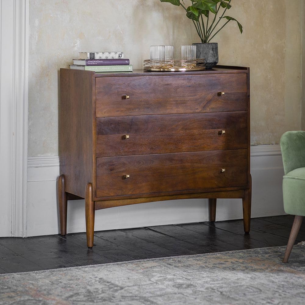 Suryavanshi Quinn Chest of 3 Drawers - Mango Wood and Brass Handles Chest of Drawers (Walnut Finish)-image-13