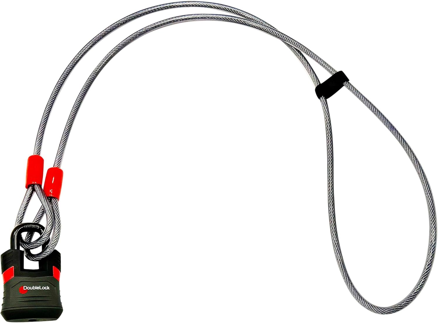 DoubleLock Red Hawk Heavy Duty Padlock with 7 ft 10mm Braided Steel Security Cable .50in Hardened Shackle 8 Pin Cylinder with 5 Laser Cut Keys for Trailers Gates Equipment