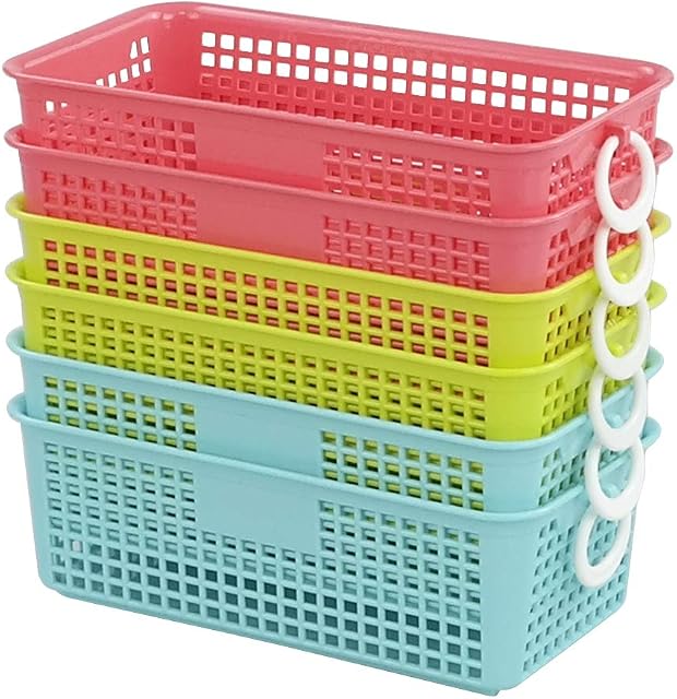 Leendines 6 Packs Plastic Small Storage Baskets, Colored Baskets