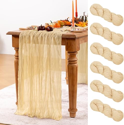 Paquete de 6 caminos de mesa de estopilla y gasa, estilo bohemio, de otoño, para decoración de Acción de Gracias, boda, despedida de soltera, fiesta