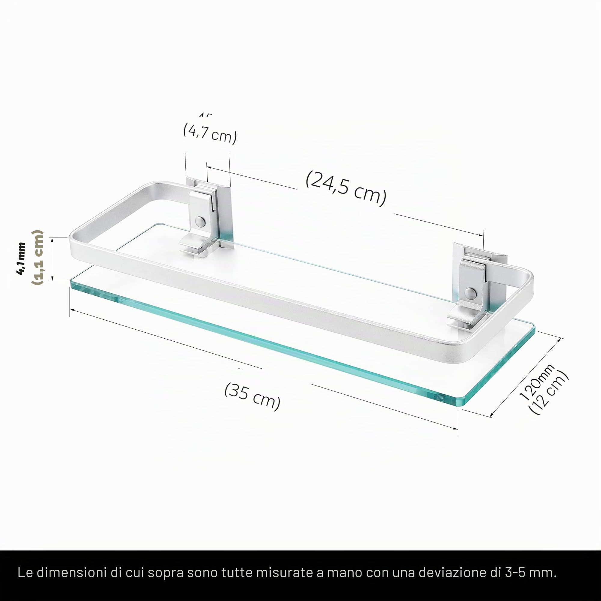 KES Mensola Bagno Mensole da Muro Vetro Mensola Dccia Vetro Temperato Rettangolare Alluminio Argento 2 Pacchi, A4126A-P2