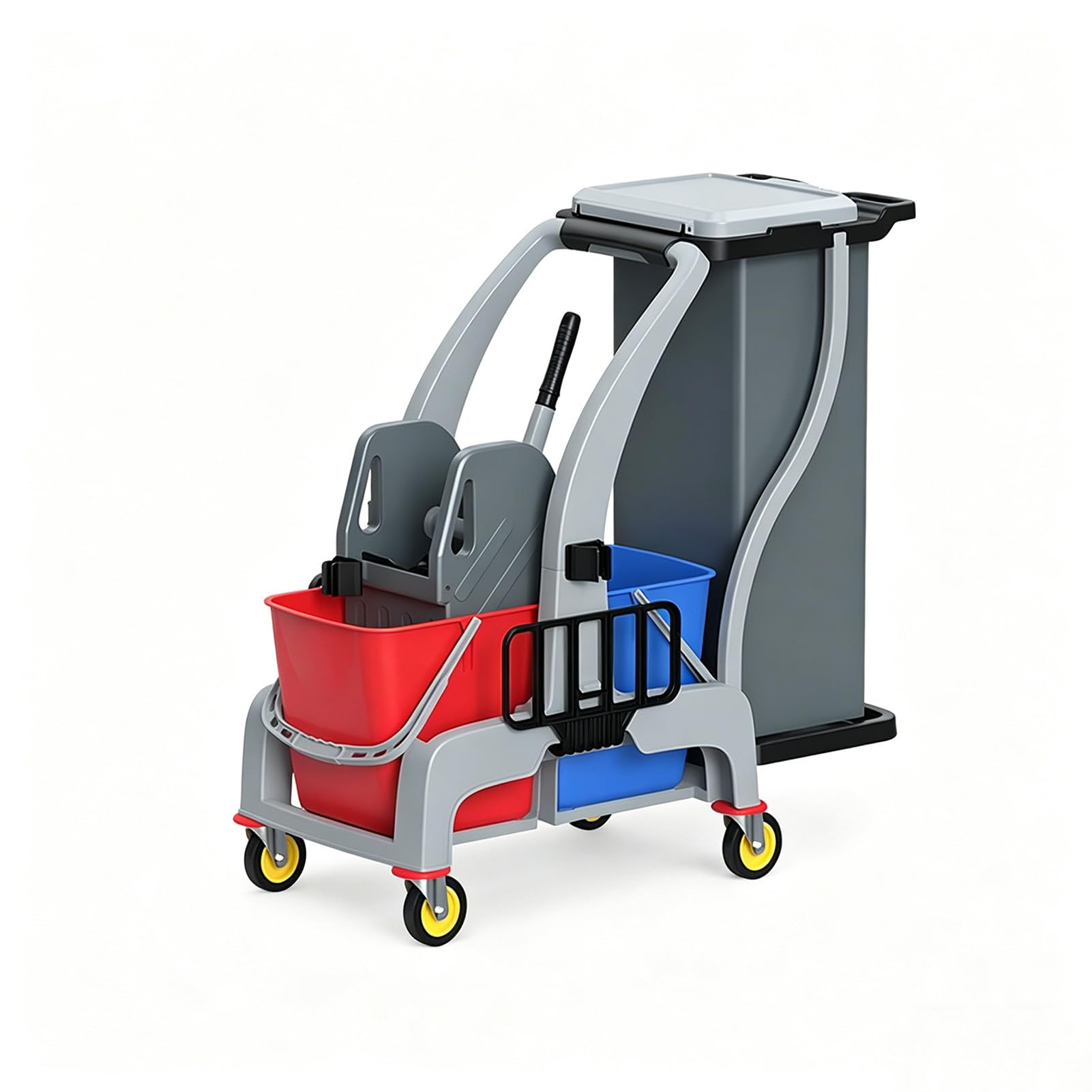 Carro de limpieza con ruedas, carrito de plástico multifuncional con escurridor, utilidad de limpieza para hospitales, restaurantes y centros comerciales, 41.75 x 34.85 x 38.75 pulgadas
