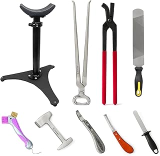 Professional 9-Piece Farrier Hoof Trimming Kit with Essential Hoof Stand