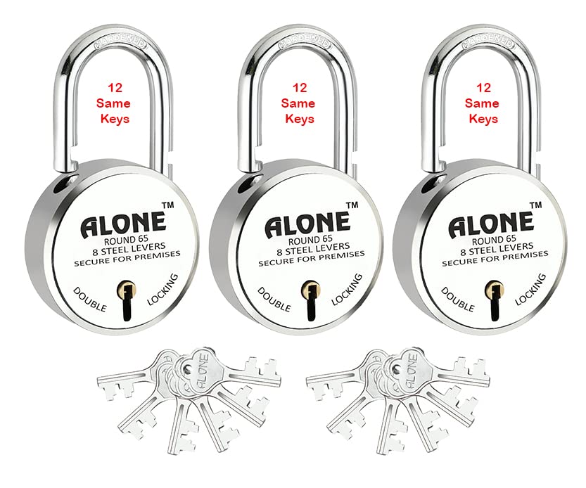 Alone Round Padlock 65mm 3 Locks 12 Same Keys Hard Shackle Double Locking | Padlocks for Home Door Gate Shop Shutter Truck Grill, Chrome Finish Rust Free. (B0C5XGWGF4) Amazon Price History, Amazon Price Tracker