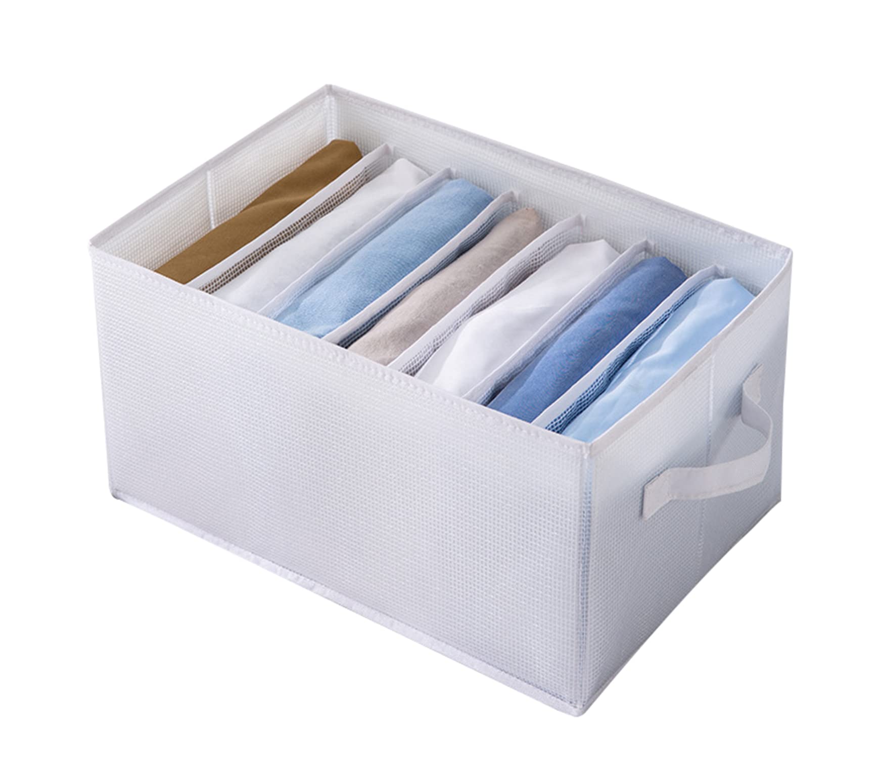 Polyvinyl Chloride Jeans Storage Boxs, Wardrobe Clothes Organizer, 7 Grids Thicken Closet Organizers, Foldable, Save Space Clothing Storage Bins, Portable Storage Containers (White, L)