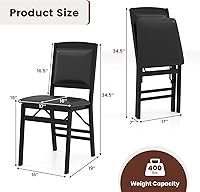 Vista 3 de Giantex Juego de 4 sillas de comedor plegables de madera negra con asiento acolchado, marco de madera maciza, carga máxima de 400 libras, sin