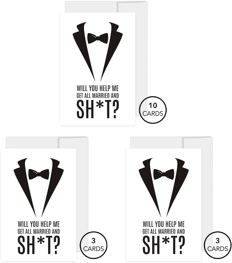 Andaz Press Groomsmen Proposal Cards with Envelopes, Set of 16 Will You Help Me Get All Married and Shit? Proposal Cards, Includes 10 Groomsman, 3 Best Man, 3 Ring Bearer 4 x 6-inch Cards