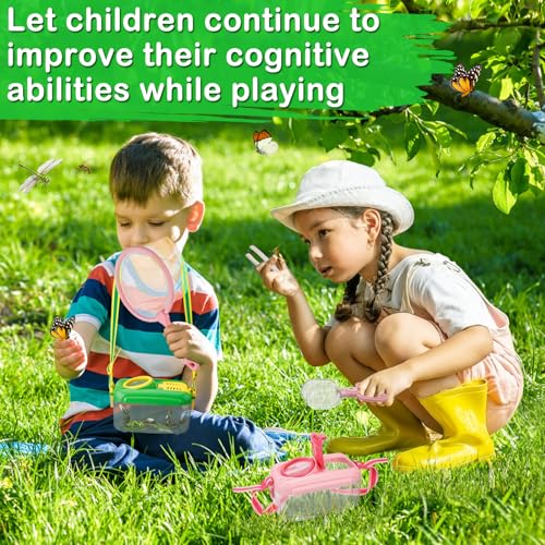 2Sets Bug Catcher for Kids - Sturdy Kids Bug Catching Kit Gifts with Collector Butterfly Net Tweezer, Bugs Habitat Outdoor Explorer Kit for Age 3 4 5 6 7 8, 8Pcs, Green & Pink by Biubee - Image 6