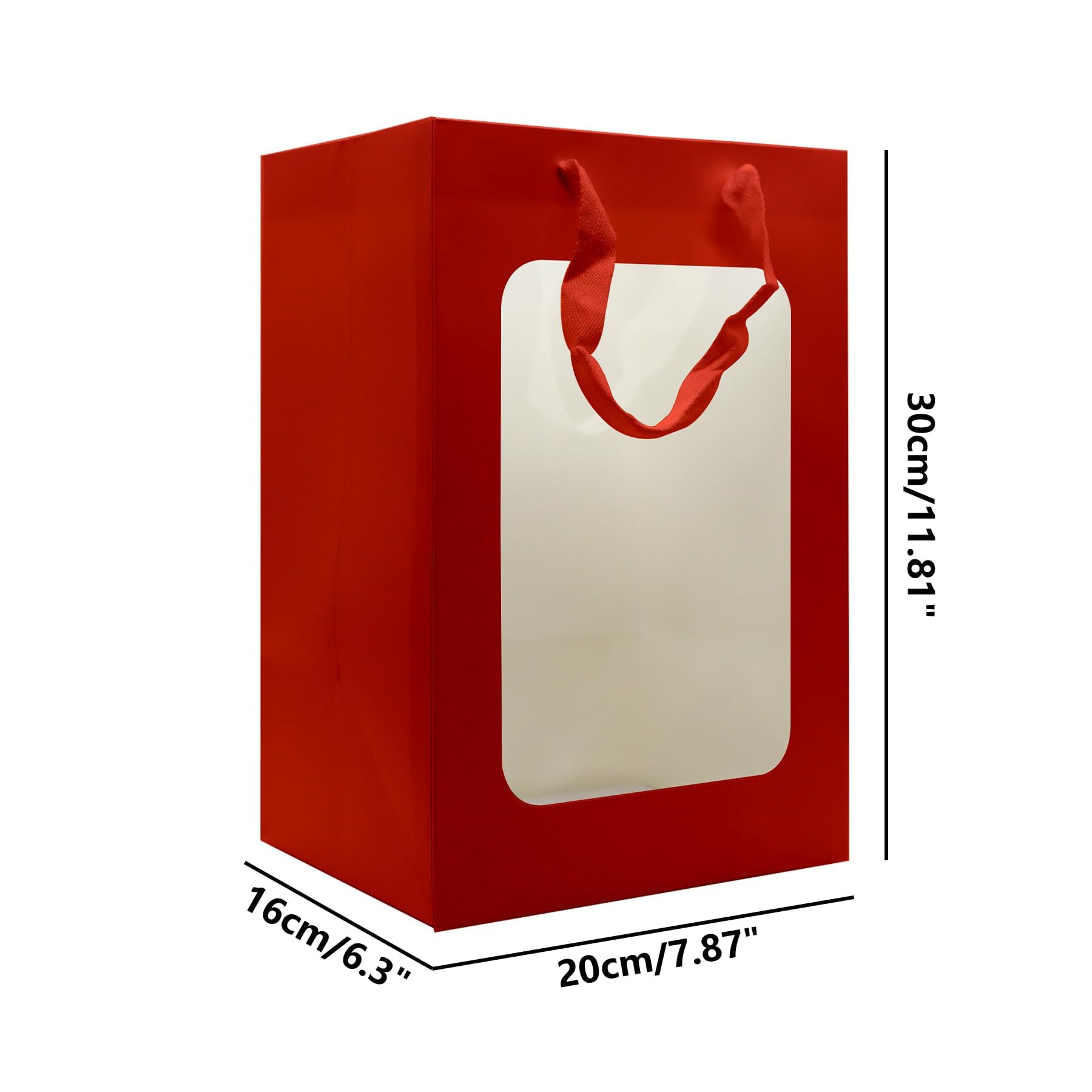 WINCUR 20 bolsas de regalo de papel con ventana transparente, bolsas de compras con asas, bolsa de compras para novia, Navidad, maternidad, cumpleaños, ducha, festivales, suministros de fiesta (rojo