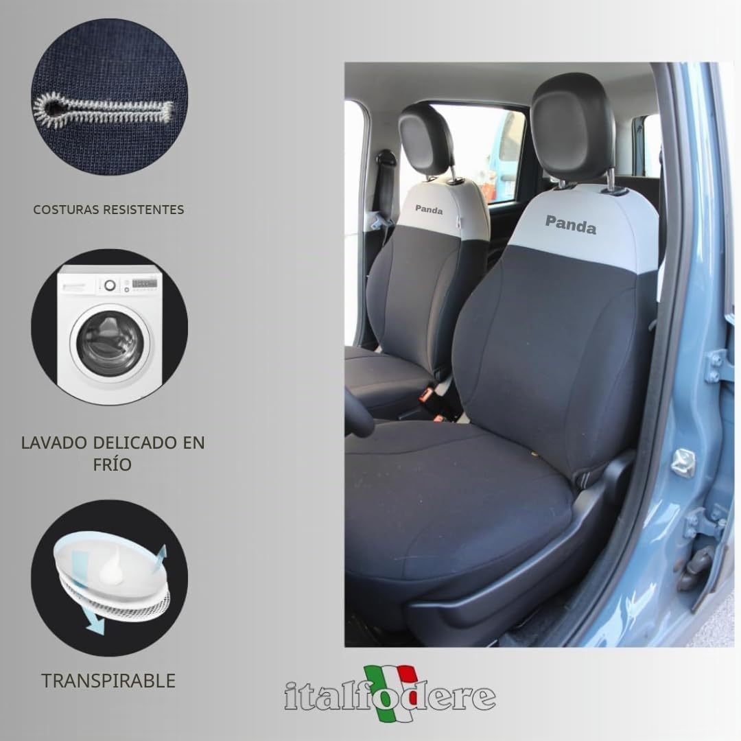 Italfodere - Accesorios de coche - Fundas de asiento de coche a medida para Fiat Panda Serie 3 desde 2012 - Delantero - Algodón - Fácil de instalar - Fabricadas a mano - Fabricadas en Italia