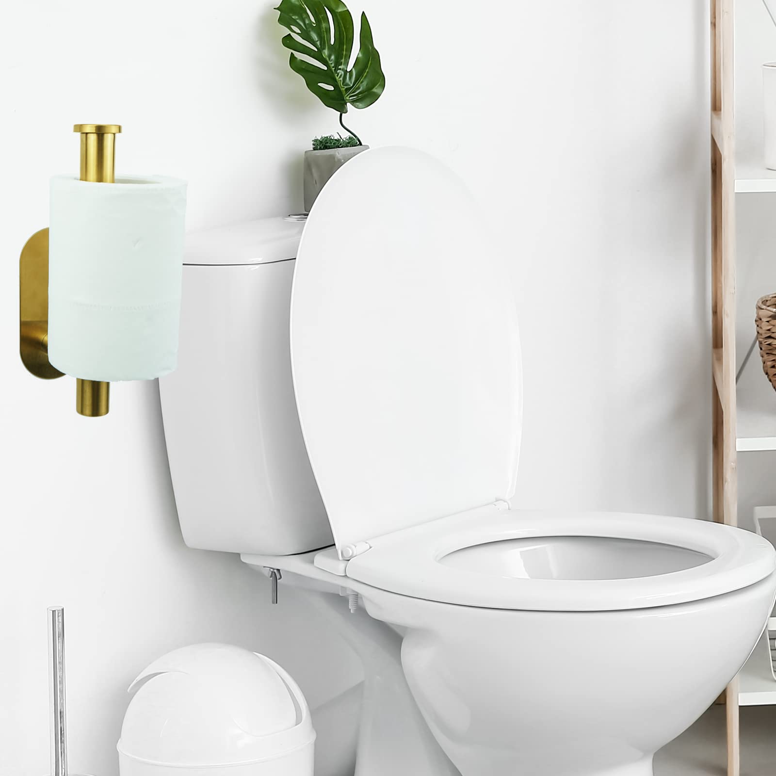 Self-Adhesive Stainless Steel Wall Mounted Toilet Paper Holder - Adhesive Mounting, No Drilling - Suitable for Bathroom, Kitchen, RV (Brushed Gold) — Amazon image 4
