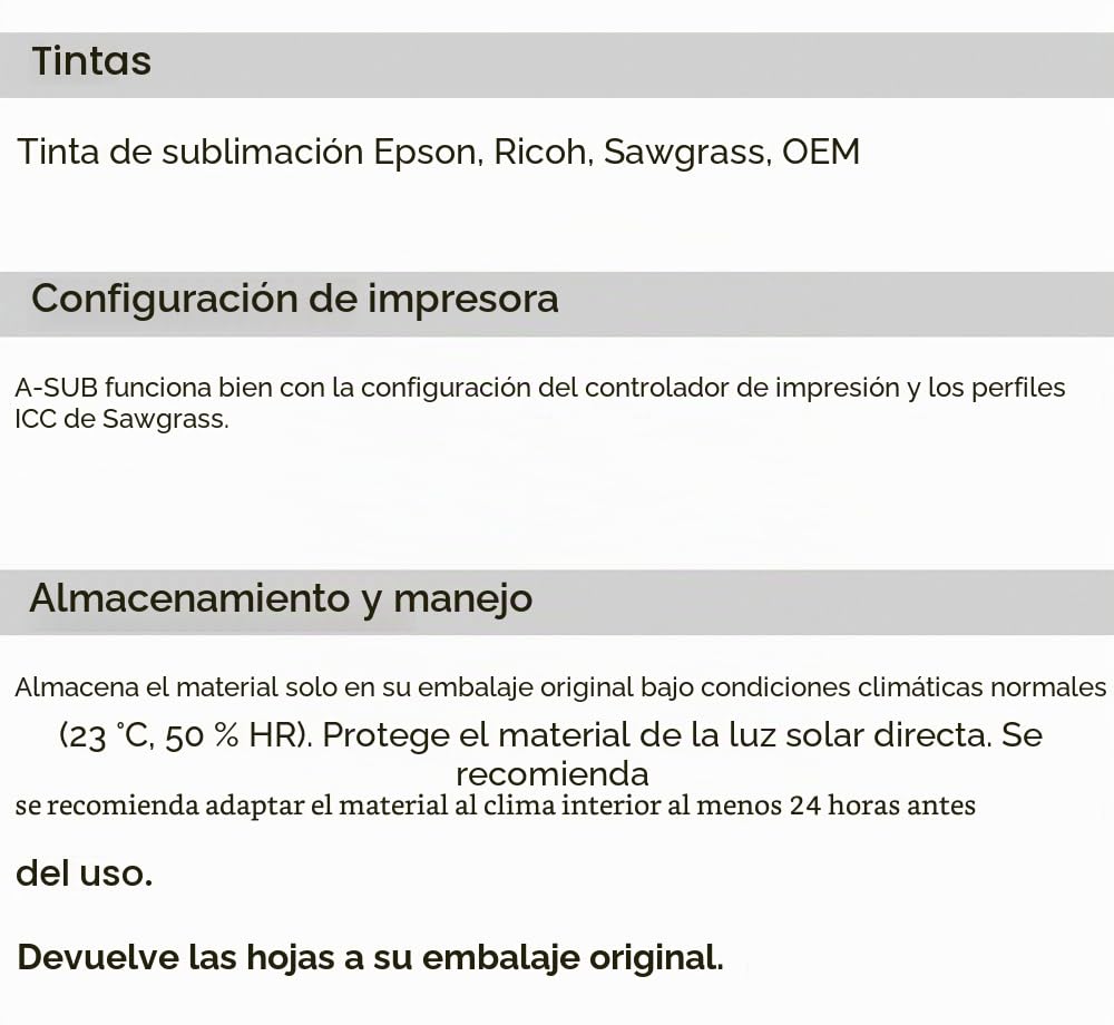 A-SUB Papel de sublimación A4, 210x297 mm, 100 hojas, 125 g/m², Compatible con la impresora de sublimación EPSON, SAWGRASS, RICOH, BROTHER